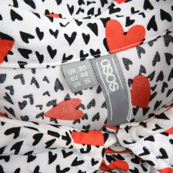 Asos Design Womens Button Up Shirt Size 16 Black Red Hearts Crop Flowy Spring - Picture 4 of 7